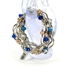 10 Piece Silvertone Colorful Crystal Beaded Interlocking Bracelet Set NWT