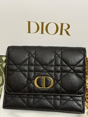 Authentic Mini Dior Caro Black Cannage Lambskin Wallet On Chain (Used Once)