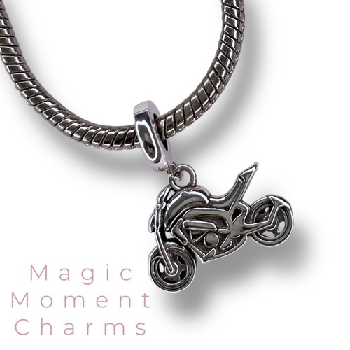 Sterling Silver S925 - Motorbike Sporty Yamaha Biker European Charm & Pouch - Picture 4 of 6