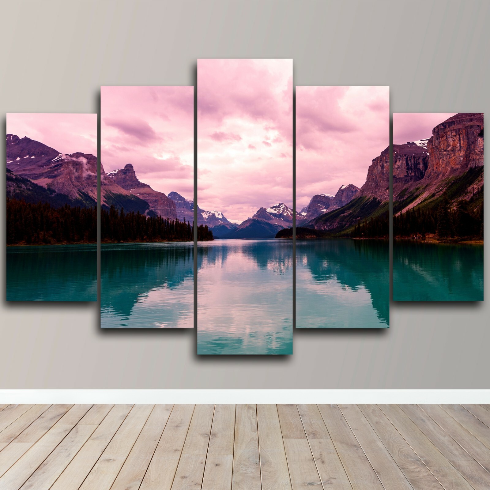 Mountain Lake Landscape 5 Piece Canvas Wall Art Nature Print Home Decor