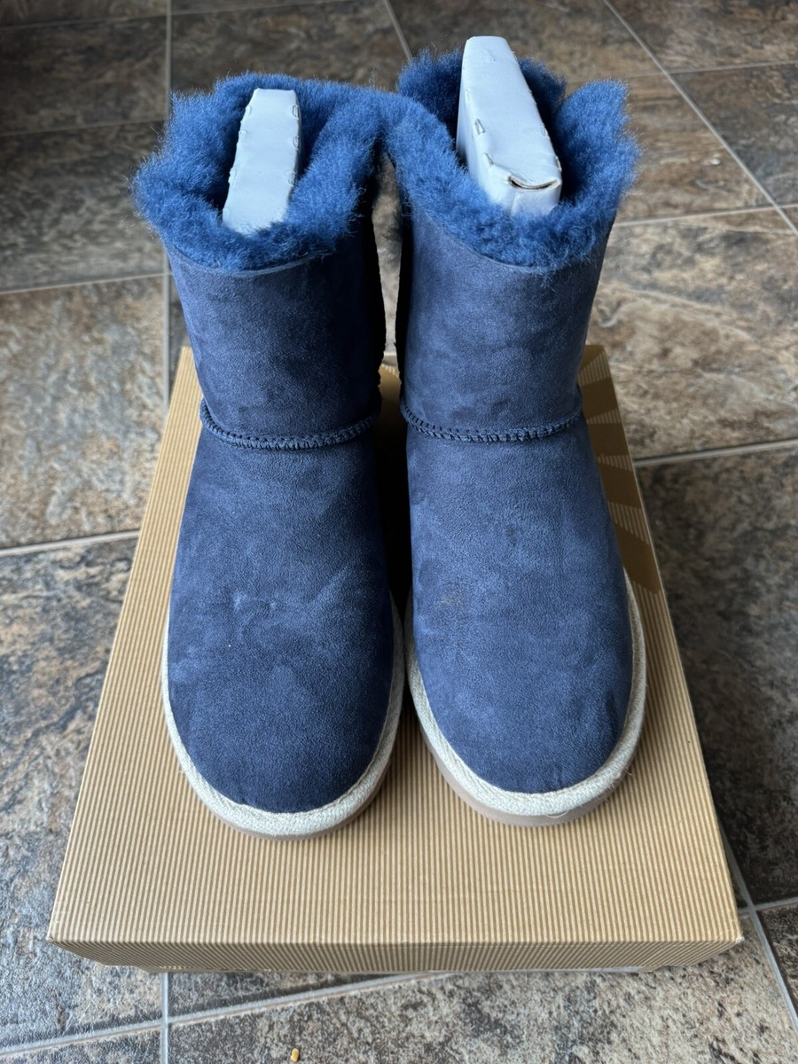 UGG Selene Nautical Rope Tie Back Slip On Boots- Navy, Women's