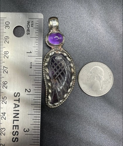 Amethyst Feather Pendant/ Tibetan Silver/0040 - Picture 3 of 5