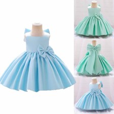 Kid Girl Flower Princess Dress Satin Bow Gown Wedding Party Bridesmaid Costume