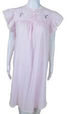 Vintage Nancy King Nightgown - Small - Embroidery, Lace Trim - Pink - USA Made