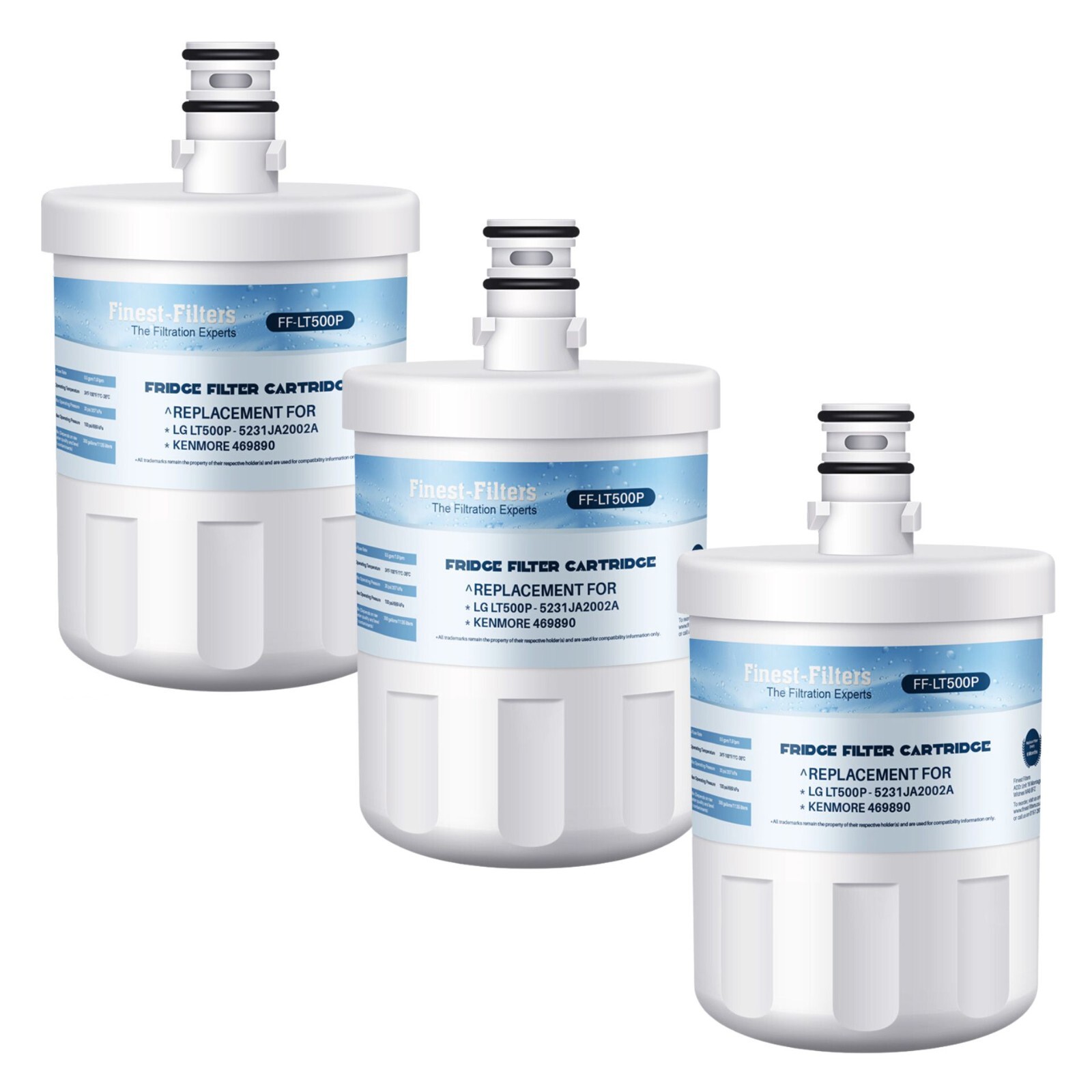 3 Fridge Water Filter Cartridges Compatible with LG LT500P Refrigerator Filter