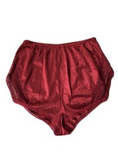 VTG WOOLITE Nylon BURGUNDY High Waisted Ruffle Panties Mushroom Gusset M 14-16
