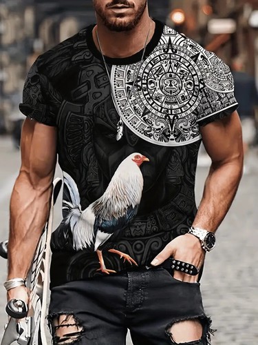 T-Shirt Chicken Mexican Aztec Graphic Print Fashion Tee Short Sleeve T ...