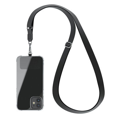 Universal Handykette alle Smartphones Umhängen breites Handyband Kette Schwarz