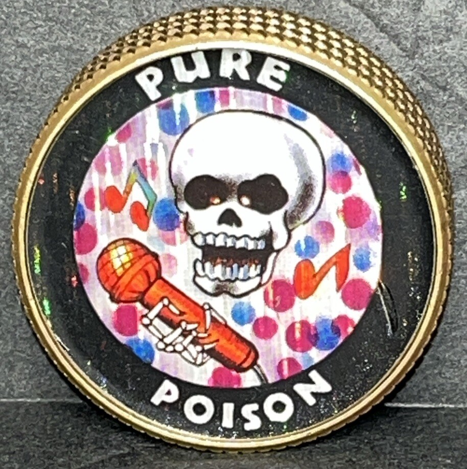 Vintage 90's Pure Poison Skull Brass Heavy Metal Pog Slammer Game
