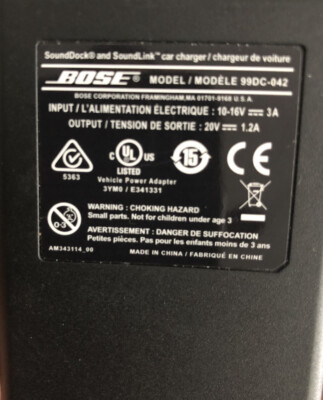 OEM Bose SoundDock and SoundLink Portable Car Power Adapter Model