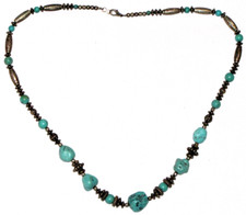 Necklace Beaded Turquoise Teal Silver Tone Women's 24" Inches