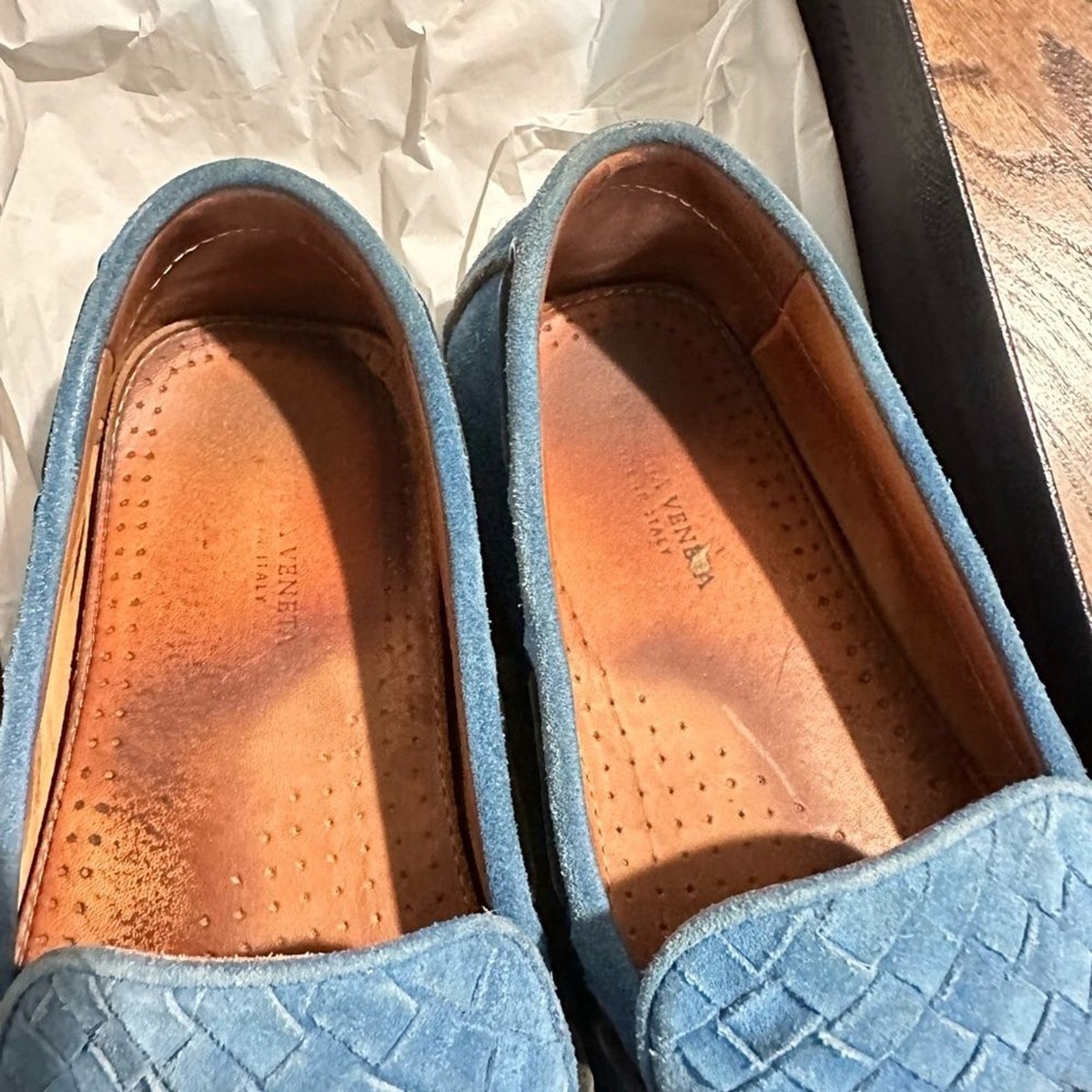 Bottega Veneta Bottega Veneta Blue Intrecciato Suede Bow Slip On Loafers Size 46 Bottega Veneta Navy Blue Intrecciato Suede Dodger Slip On  main image 3