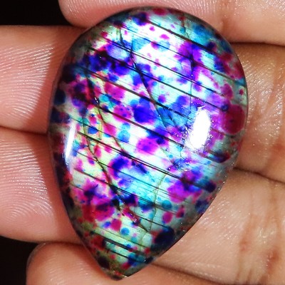 Multi Color Labradorite Pear Shape Cabochon Gemstone 64.95 Cts 27x38x7 mm RTi86