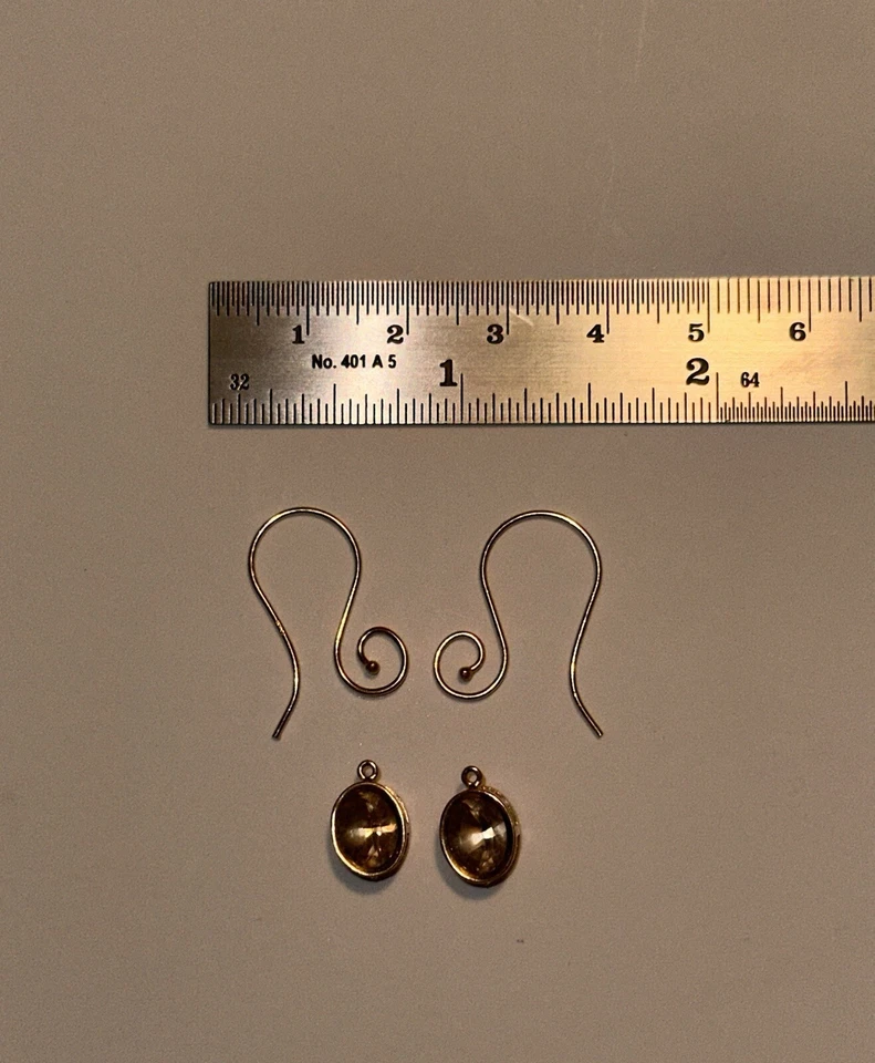 14kt 8x6mm Bisel Ovalado Berilo Dorado Cuelga Caídas Caídas Cables para las Orejas, Extraíbles, 2,17 Gramos Foto 3 de 4