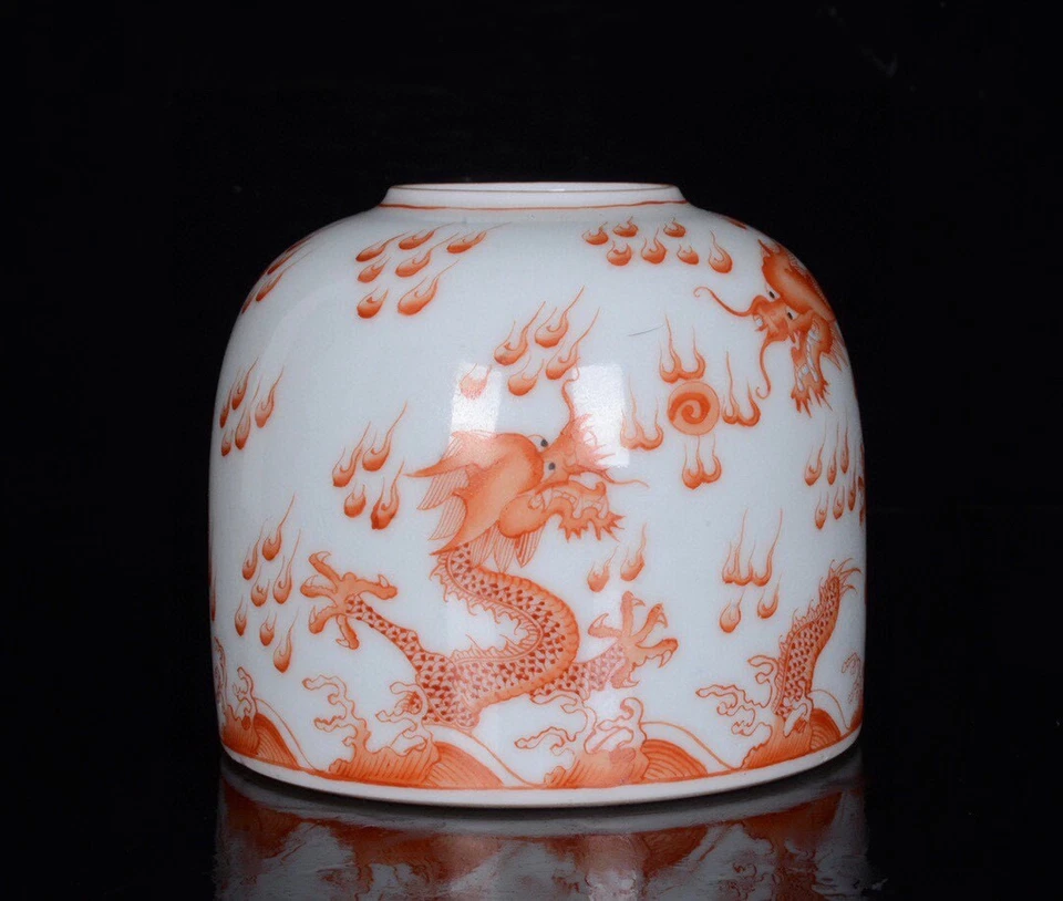 Dragones dobles rojos dinastía Qing china antigua de 4,08"" jugando con perlas respeto Foto 3 de 4