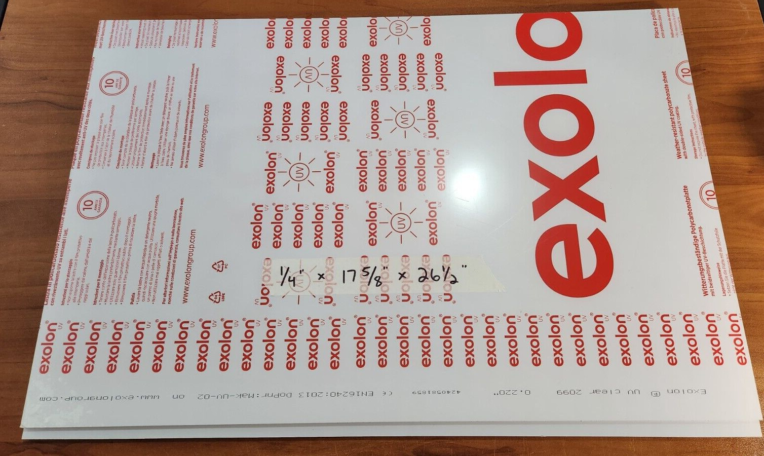 (2) LOTE DE 2 LÁMINAS DE POLICARBONATO TRANSPARENTE 1/4" ESPESOR 17.625" X 26.50"