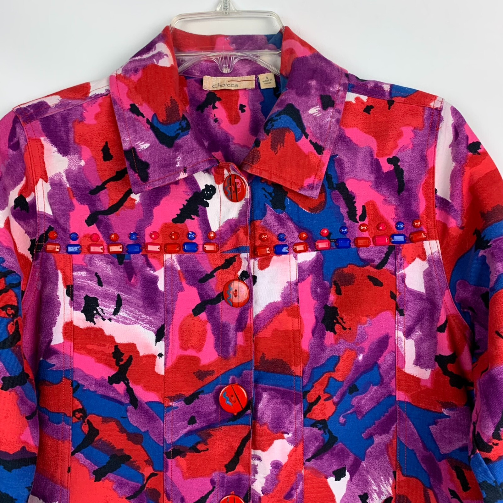 Choices Jacket Purple/Red Multi Collared Buttons … - image 4