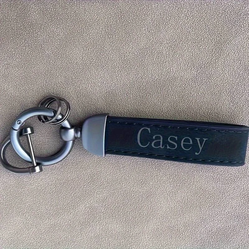Leder Schlüsselanhänger mit Gravur Name Text Karabiner Personalisierte Geschenke - Bild 3 von 4