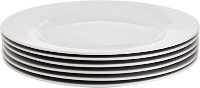 Amazon Basics 6er Set flache Porzellanteller, 10,5'' rund, robust, leicht