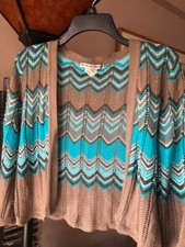 GiRLS SWEATER Turquoise Blue & Brown size large -- cotton knit  Take a l@@K