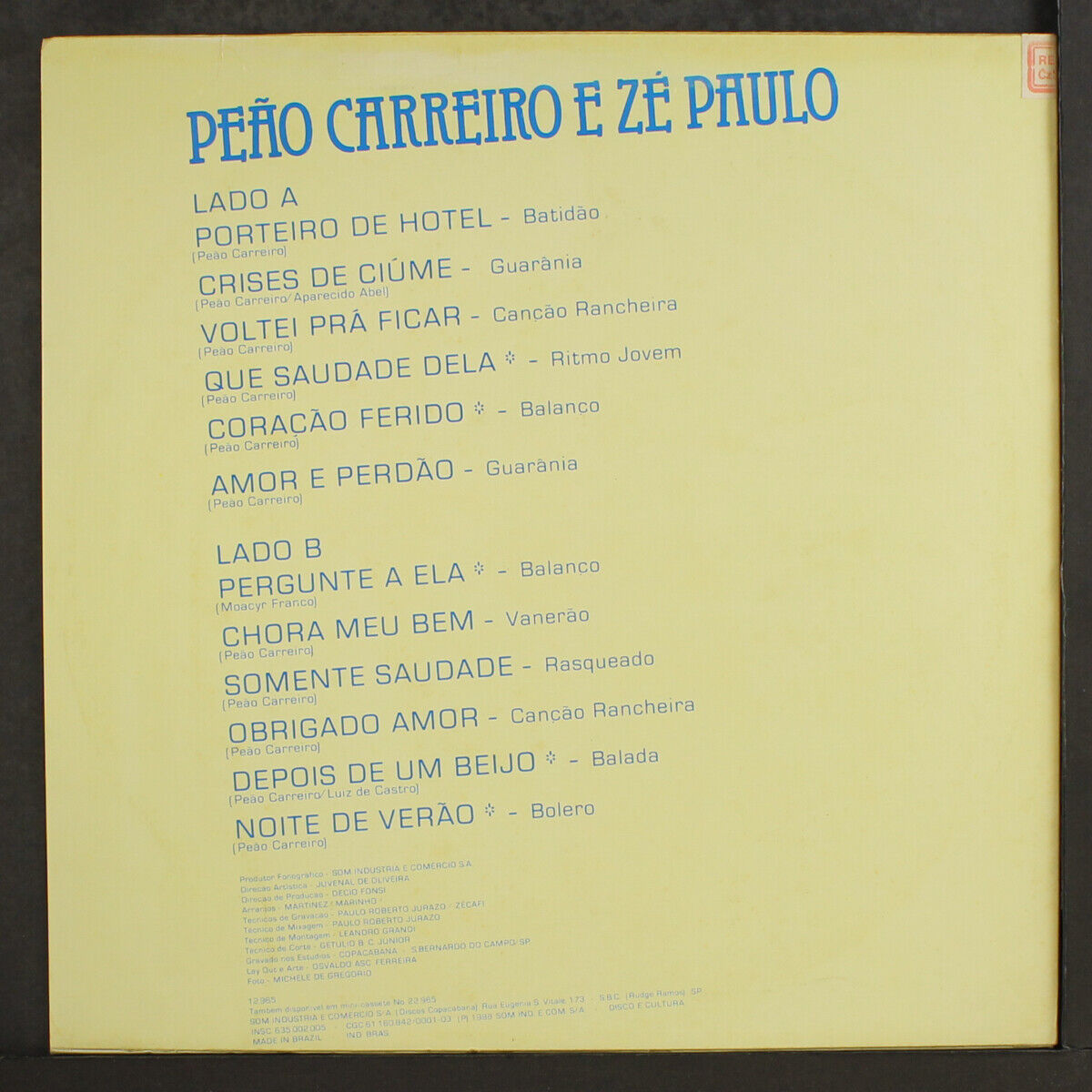 PEAO CARREIRO & ZE PAULO: os diplomatas COPACABANA 12 LP 33 RPM