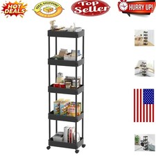 5-Tier Rolling Utility Cart with Wheels - Versatile Storage Trolley in Black