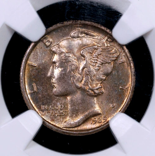 1939-D MERCURY SILVER DIME - NGC MS 66 FB -LIGHTLY TONED PQ LUSTER COIN -#292