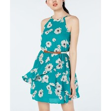 BCX Juniors' Printed Pleat-Neck Dress without Belt L B4HP
