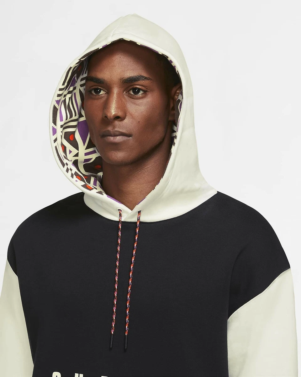 Air Jordan Jumpman Quai 54 Fleece Hoodie Sz L Sail Black Multi