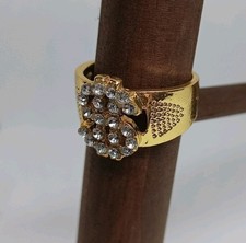 Gold Tone $ Dollar Sign Rhinestone Textured Bling Cocktail Ring 12.5 US/Z UK