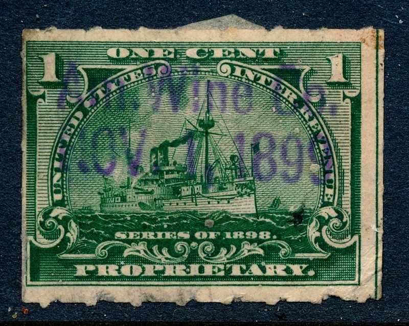 99c START! US Revenue Stamp Battleship RB24 American Wine Co. 1899 cancel