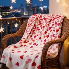 Mothers Day Throw Blanket Red Pink Hearts Soft Flannel Lap Gift 60x50 Inch