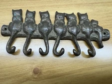 Vintage Brass Cat Tails Wall Mount 6 Hook Key Holder Jewelry Hanger Patina(71)