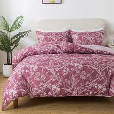 Floral Duvet Cover Set Queen Size,3pcs Reversible Pattern-Solid Design Beddin...