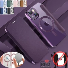 For iPhone 16 16e 15 14 13 12 Pro Max Wallet Case Magsafe Magnetic RFID Cover