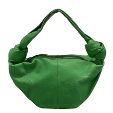 Auth BOTTEGA VENETA Double Knot - Green Leather P********* Handbag