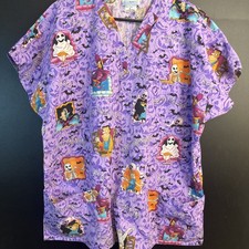 Halloween Scrub Top Medical Nurse Pockets Women XL Skeleton Witch Ghost Purple