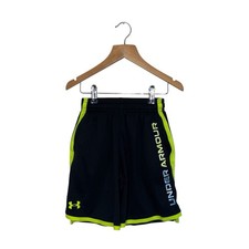 Under Armour black and yellow spell out activewear sports shorts youth small