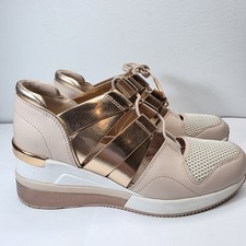 Michael Kors Beckett Rose Gold Leather Wedge Trainers Shoes sze 6M, Hidden Heel