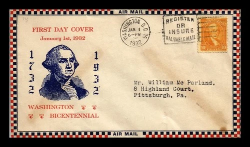 GEORGE WASHINGTON BICENTENNIAL FDC SCOTT 715 ROESSLER CACHET AIR MAIL US COVER