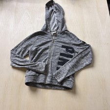 PINK Victoria's Secret Hoodie Womens XS Gray Full Zip Knit Logo Sweatshirt
