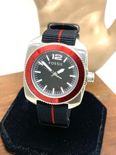 Fossil Men's Watch WB1042 Quartz Black Dial 38mm Red Black Nylon Strap