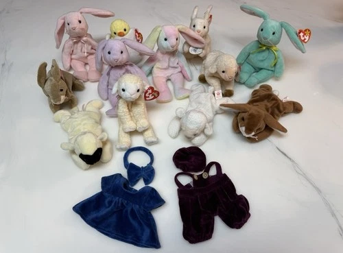 Ty Beanie Babies Lot of 12 Easter Bunnies Lambs Vintage 90s Collectible Toys