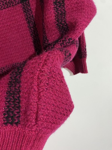 Maglione Aria Vintage L Fucsia Rosa Mohair Plaid Lungo Boho Oversize Accogliente Elasticizzato - Foto 6 di 10