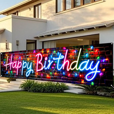 Happy Birthday Neon Yard Banner 78.7X17.7 Polyester