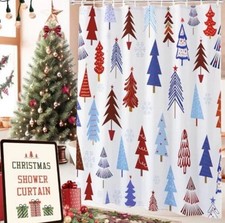 Christmas Tree Snowflake Bathroom Decor Shower Curtain Primitive Winter Holiday