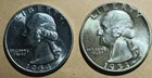 two silver quarters.1953 s silver quarters and 1954 p