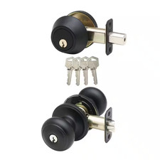 Colonial Black Entry Door Knob with Deadbolt
