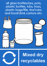 Mixed Dry Recyclables WRAP Recycling External Sticker for Bin Sign List Items