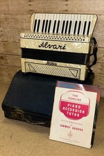 Vintage Cased 80 Bass Alvari Italia Cream Piano Accordion Blue Bellows & Strap